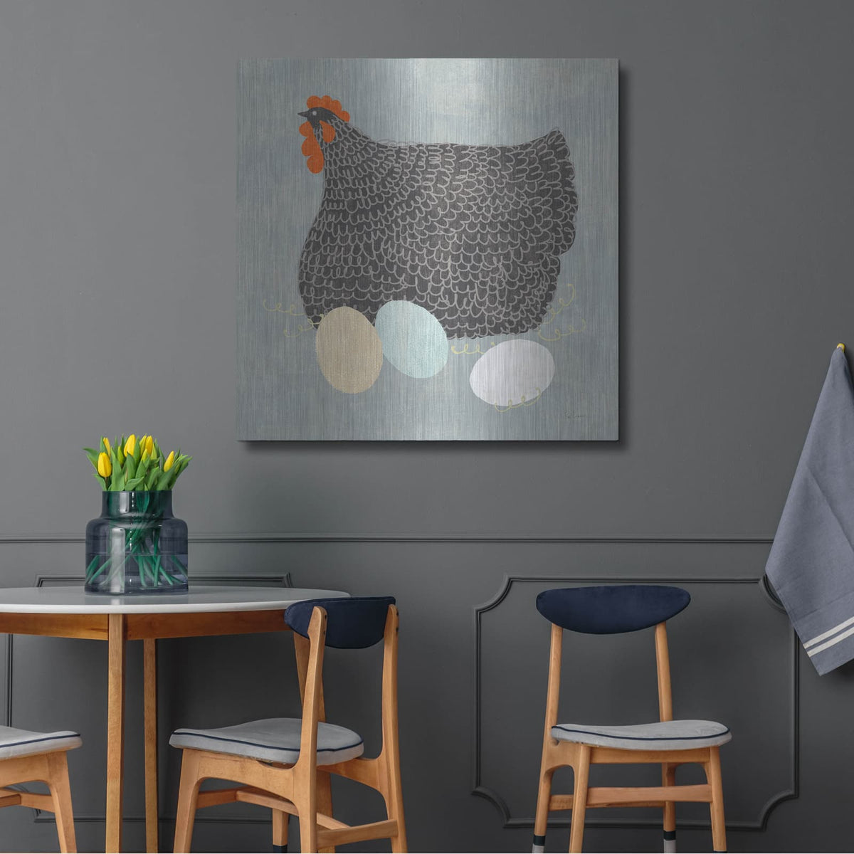 'Fresh Eggs 2 No Words' by Sue Schlabach – Metal Wall Art, 36x36 room view