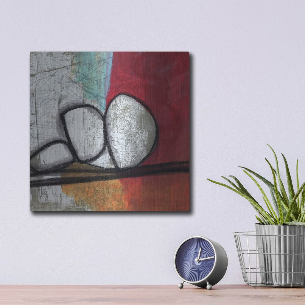 'Red Abstract' by Linda Woods – Metal Wall Art, 12x12 room view