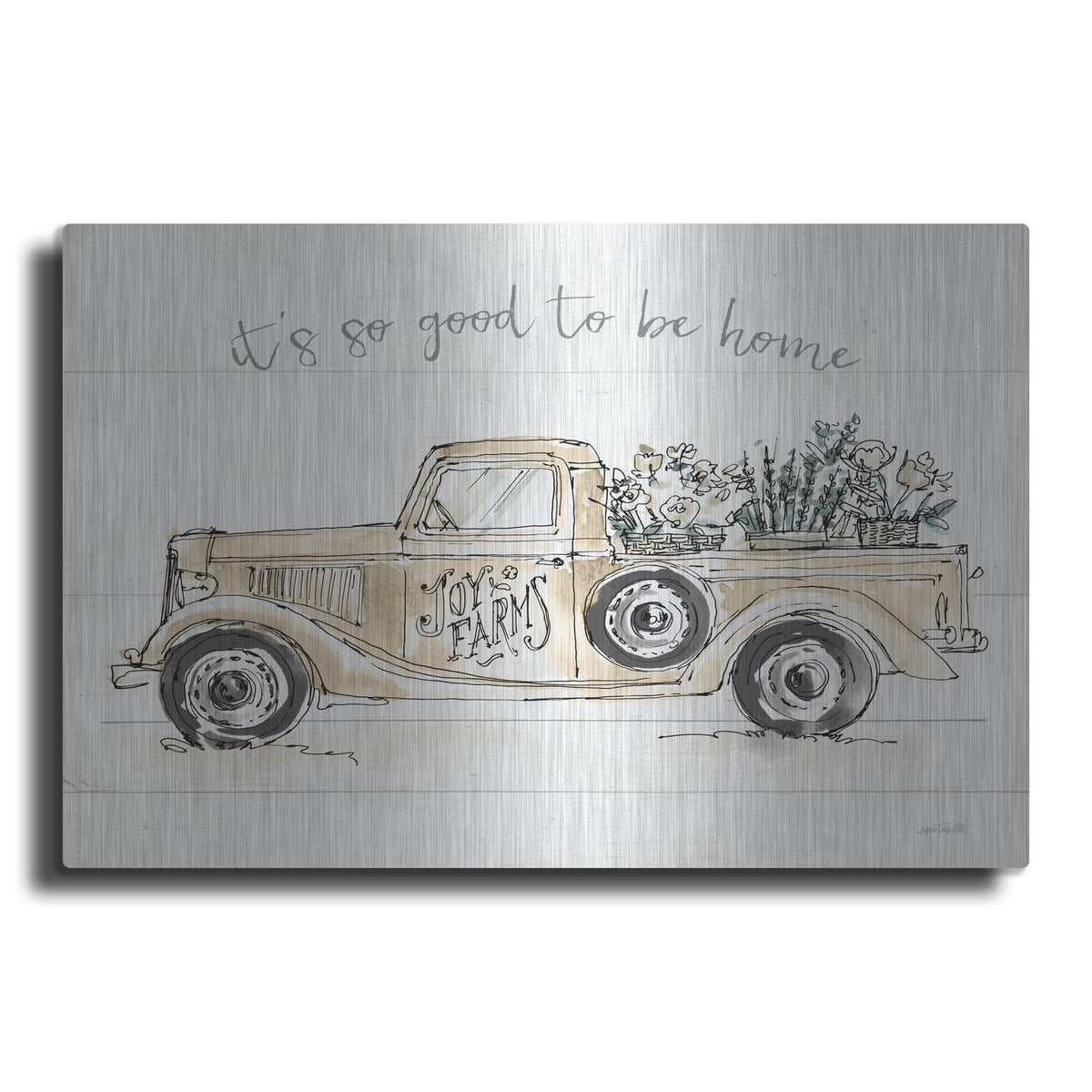 'Modern Farmhouse 8 Cream Truck' by Anne Tavoletti – Metal Wall Art