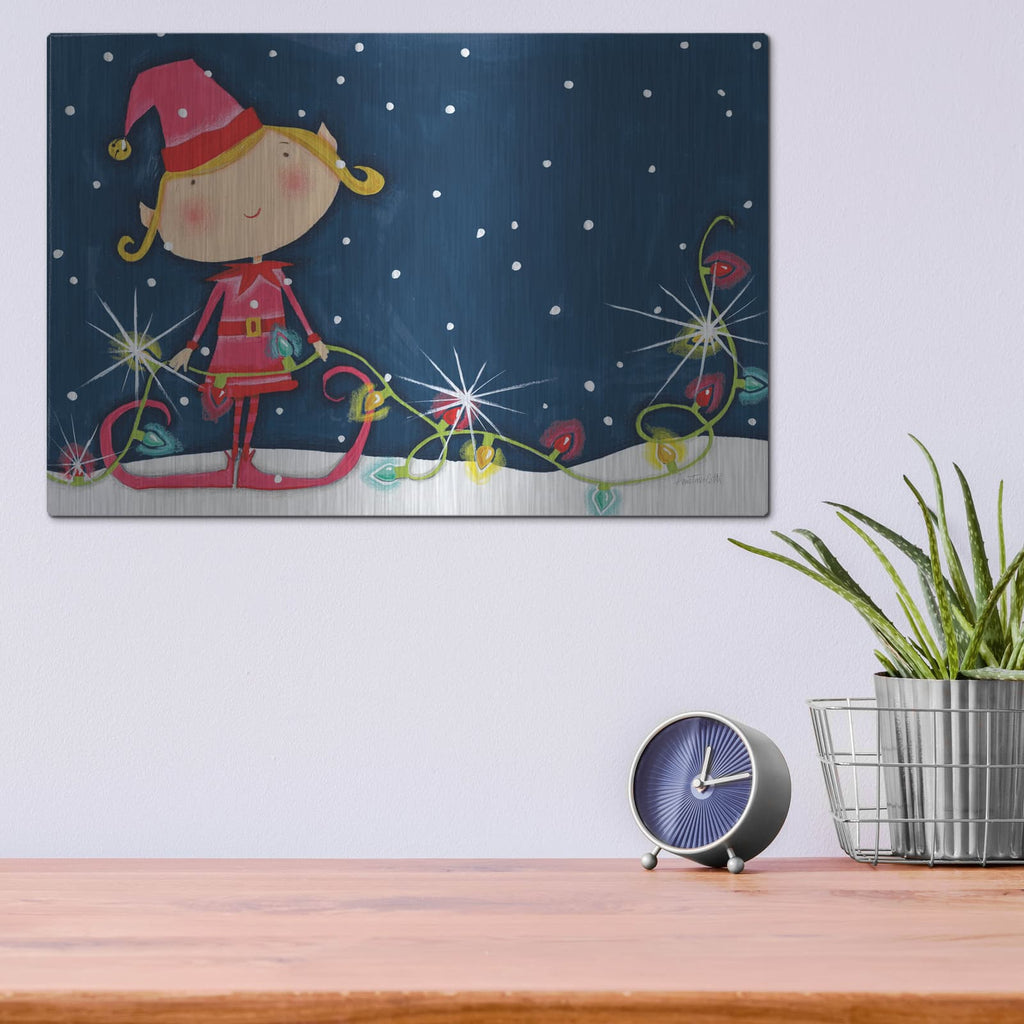 'Bright Christmas Lights Elf Blue' by Anne Tavoletti – Metal Wall Art, 16x12 room view