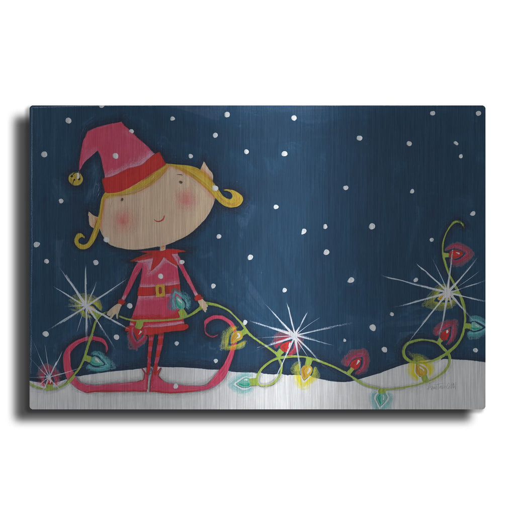 'Bright Christmas Lights Elf Blue' by Anne Tavoletti – Metal Wall Art