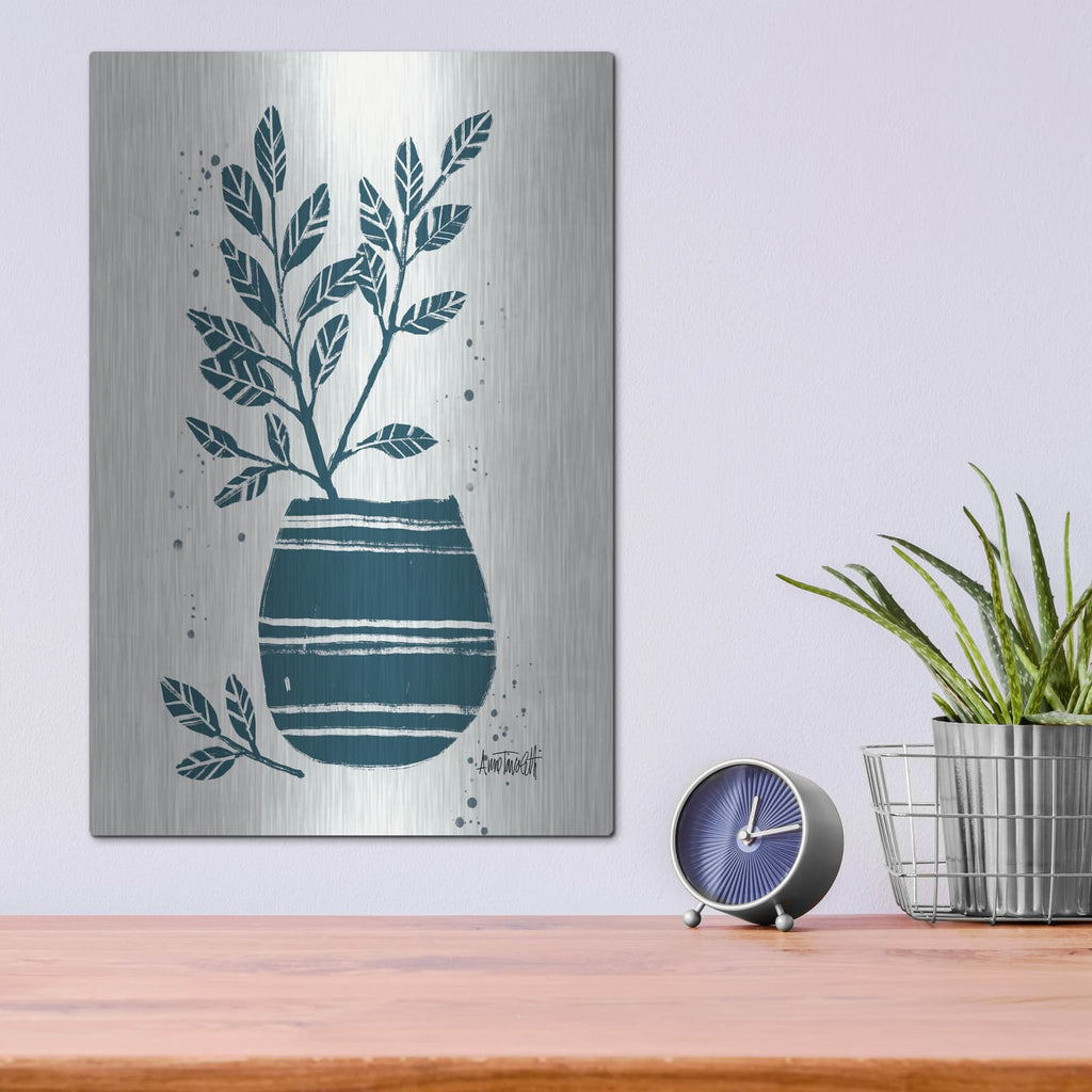 'Monochrome Blue Botanical Sketches 7' by Anne Tavoletti – Metal Wall Art, 12x16 room view