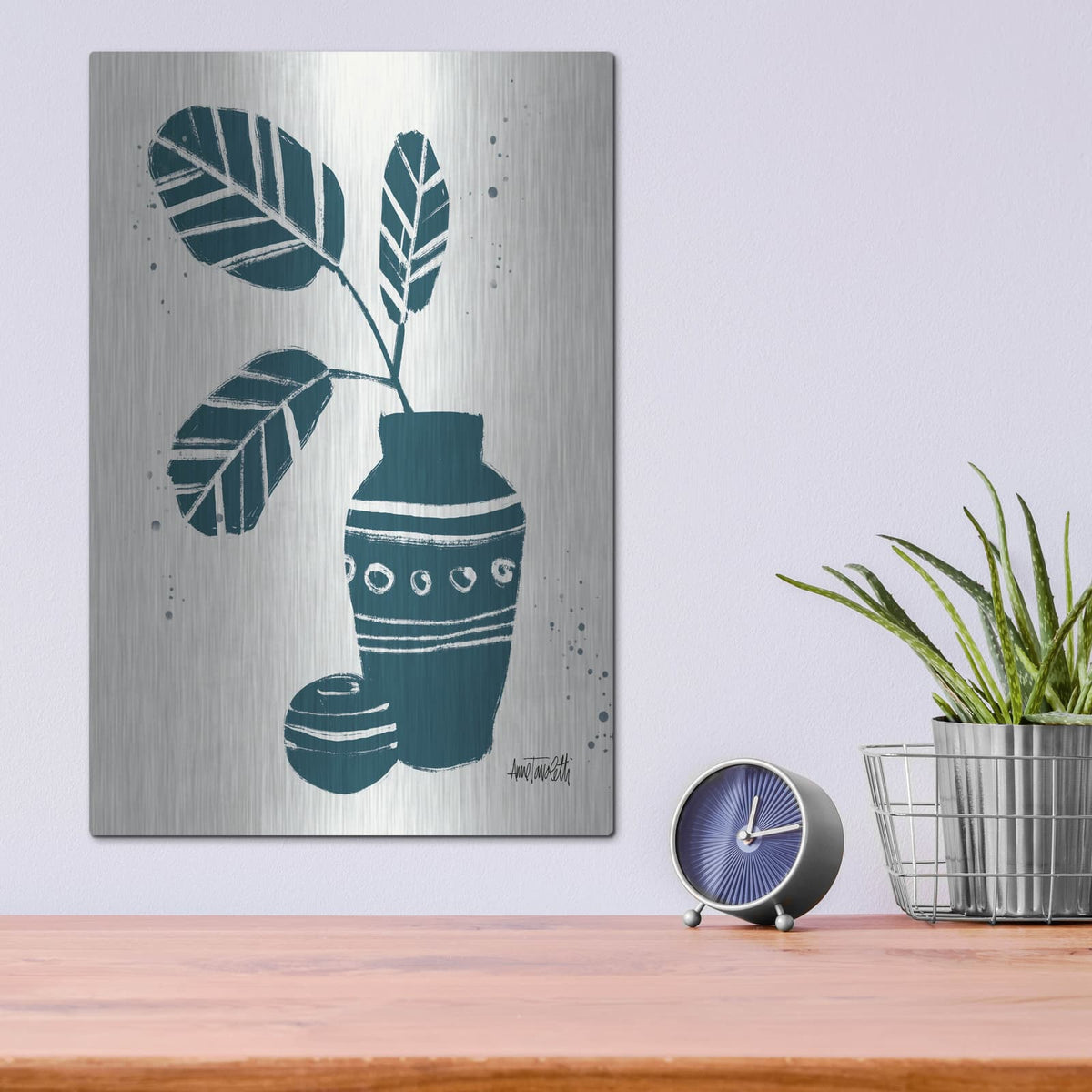 'Monochrome Blue Botanical Sketches 8' by Anne Tavoletti – Metal Wall Art, 12x16 room view