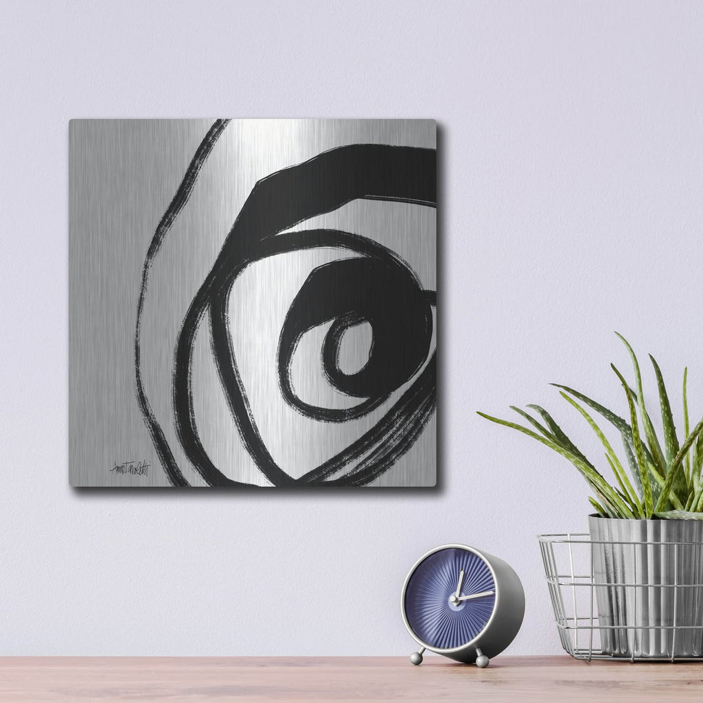 'Black And White Abstract 3' by Anne Tavoletti – Metal Wall Art, 12x12 room view