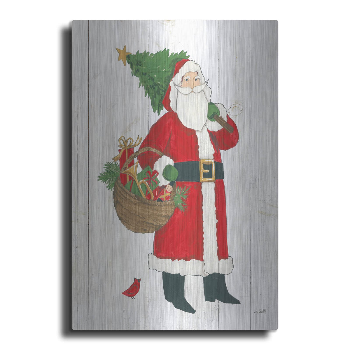 'Vintage St Nick 3 No Words On White Wood V2' by Anne Tavoletti – Metal Wall Art