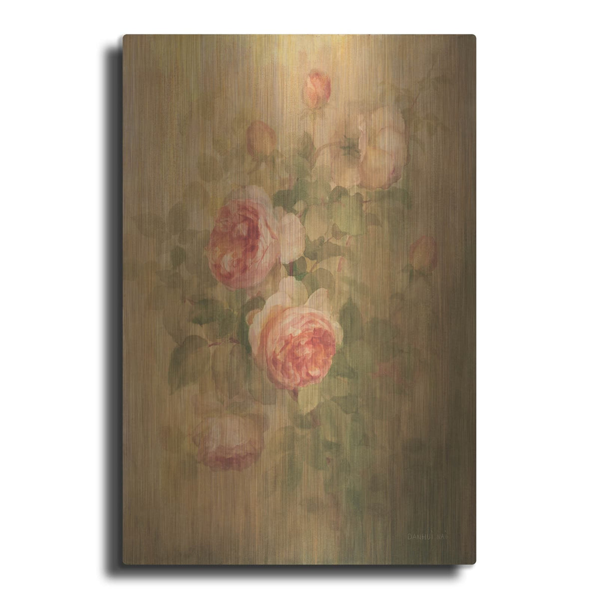 'Vintage Roses On Green 1' by Danhui Nai – Metal Wall Art