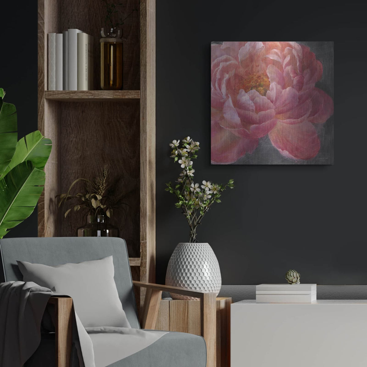 'Vivid Floral 1 C' by Danhui Nai – Metal Wall Art, 24x24 room view