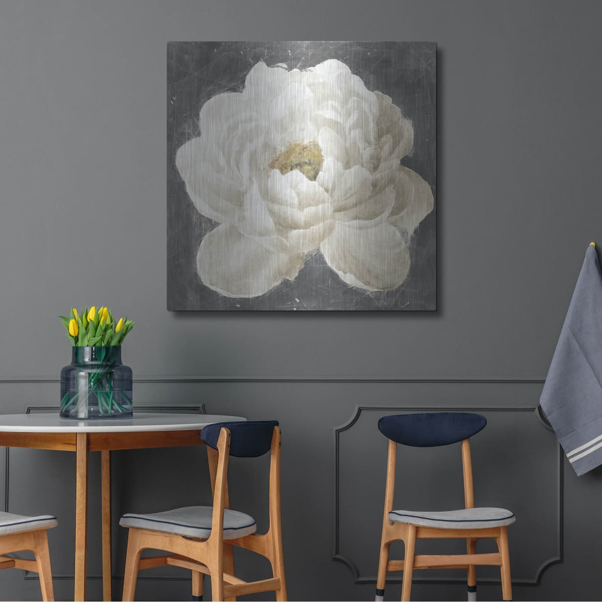 'Vivid Floral 1 White Flower' by Danhui Nai – Metal Wall Art, 36x36 room view