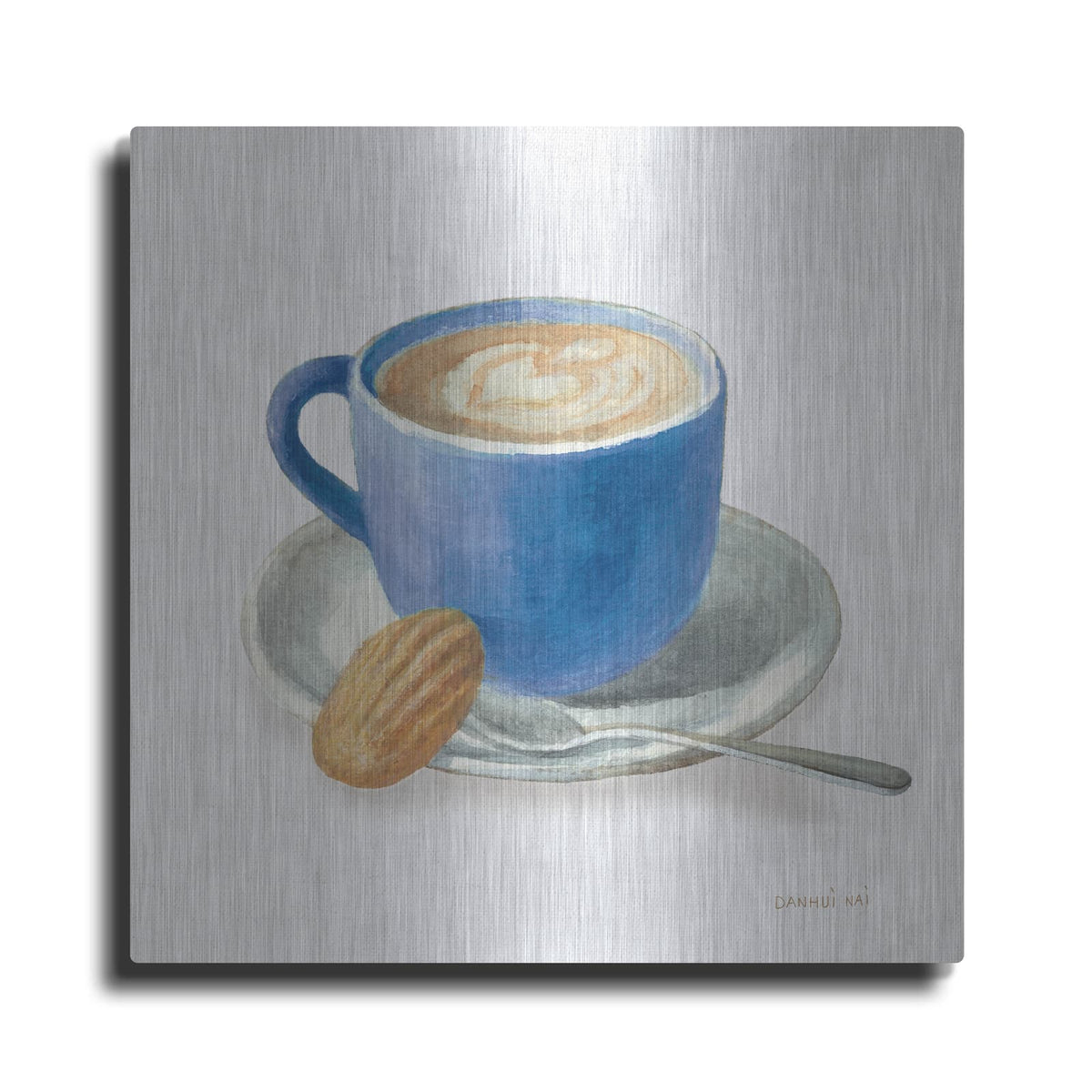 'Wake Up Coffee 1 Linen Classic Blue' by Danhui Nai – Metal Wall Art