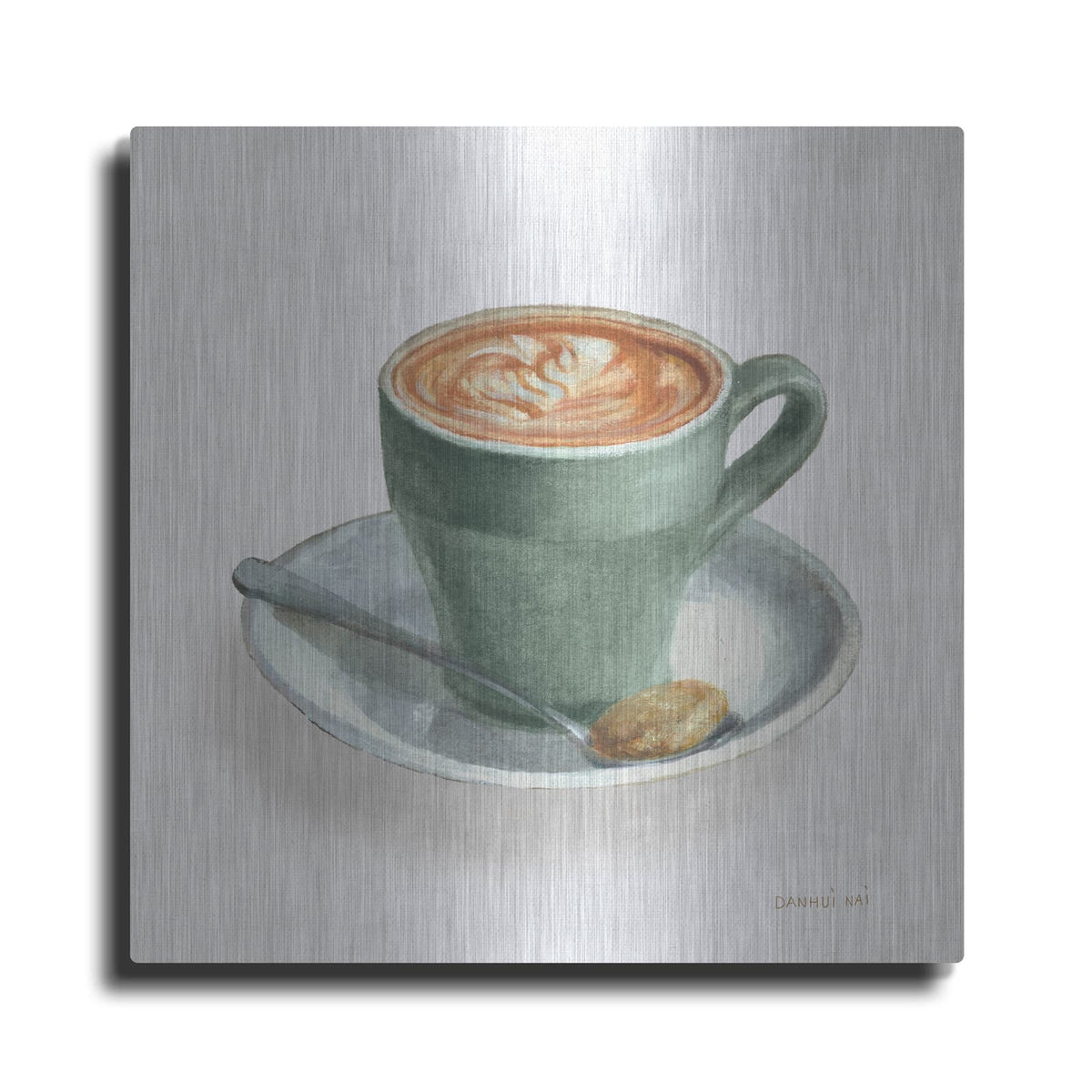 'Wake Up Coffee 2 Linen Sage' by Danhui Nai – Metal Wall Art