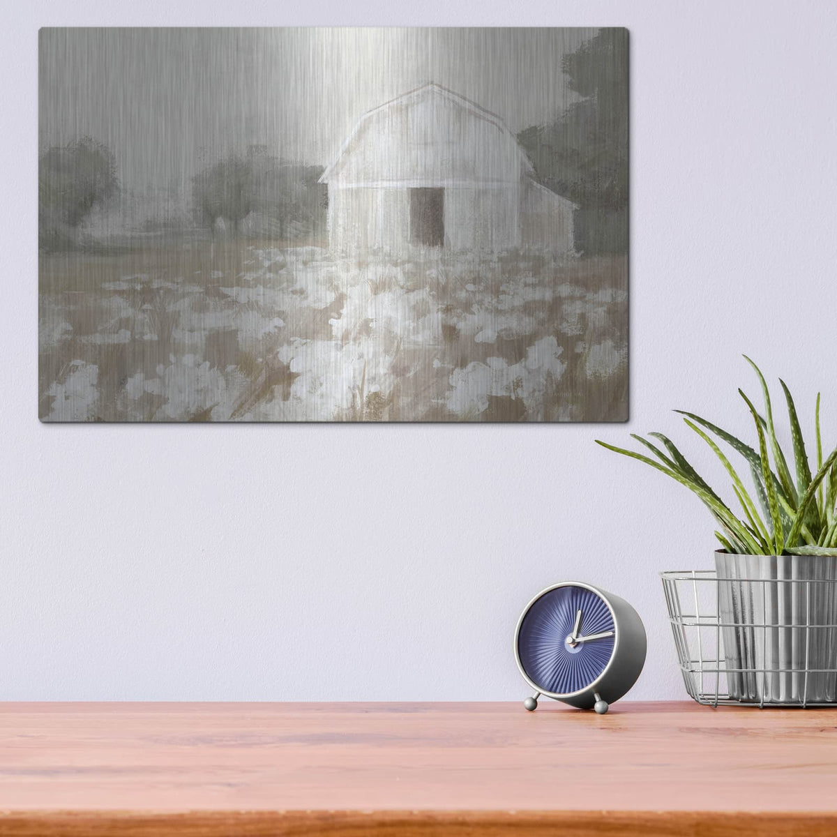 'White Barn Meadow Neutral' by Danhui Nai – Metal Wall Art, 16x12 room view