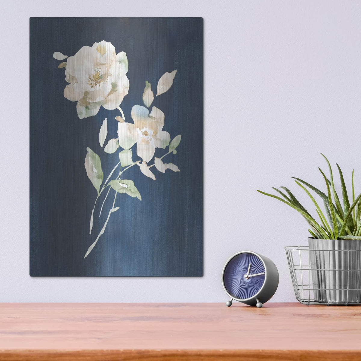 'White Florals Of Summer 4' by Danhui Nai – Metal Wall Art, 12x16 room view