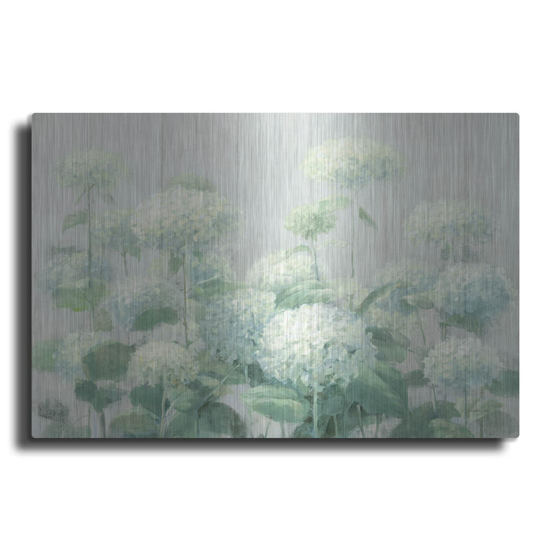 'White Hydrangea Garden Sage On Wood C' by Danhui Nai – Metal Wall Art
