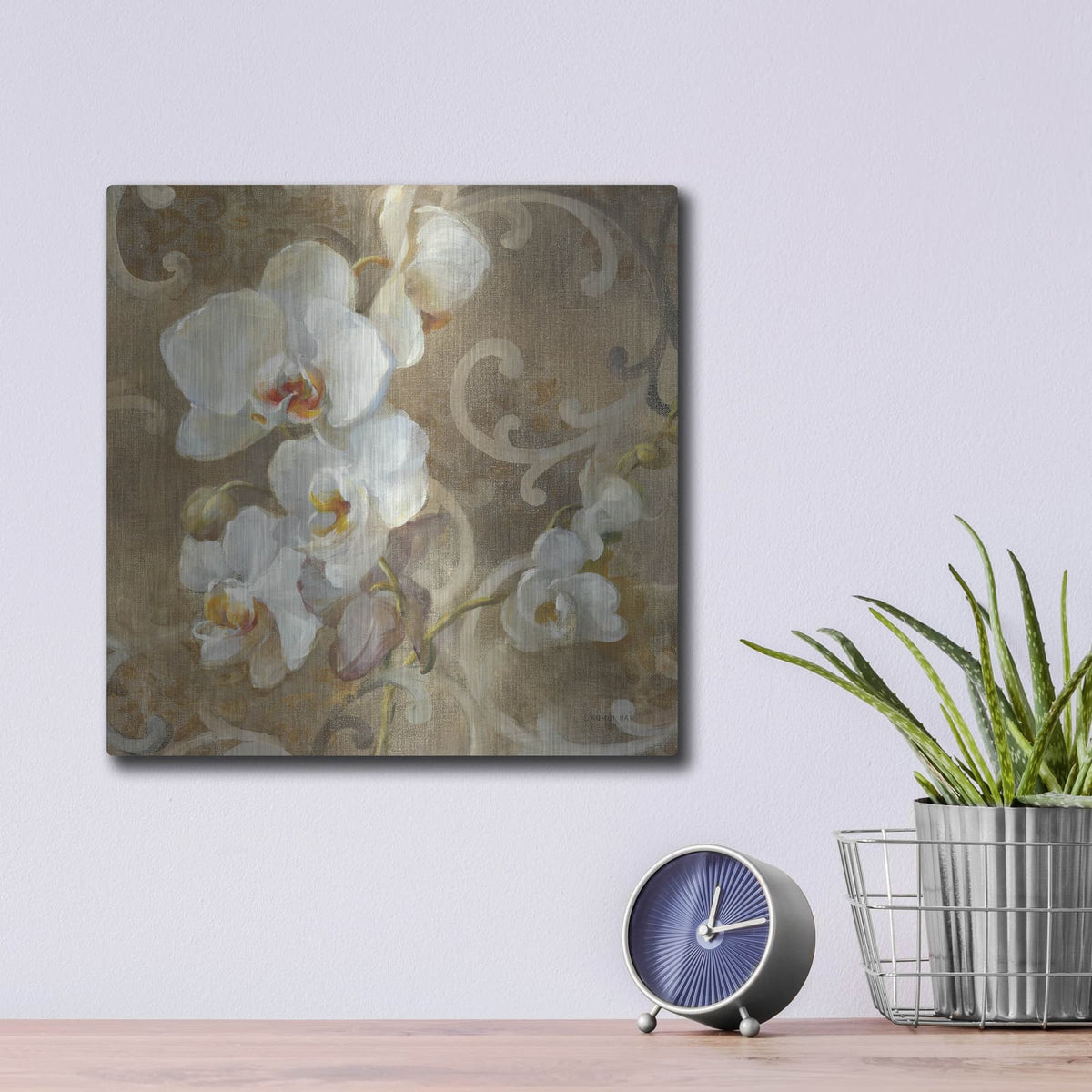 'White Orchid' by Danhui Nai – Metal Wall Art, 12x12 room view