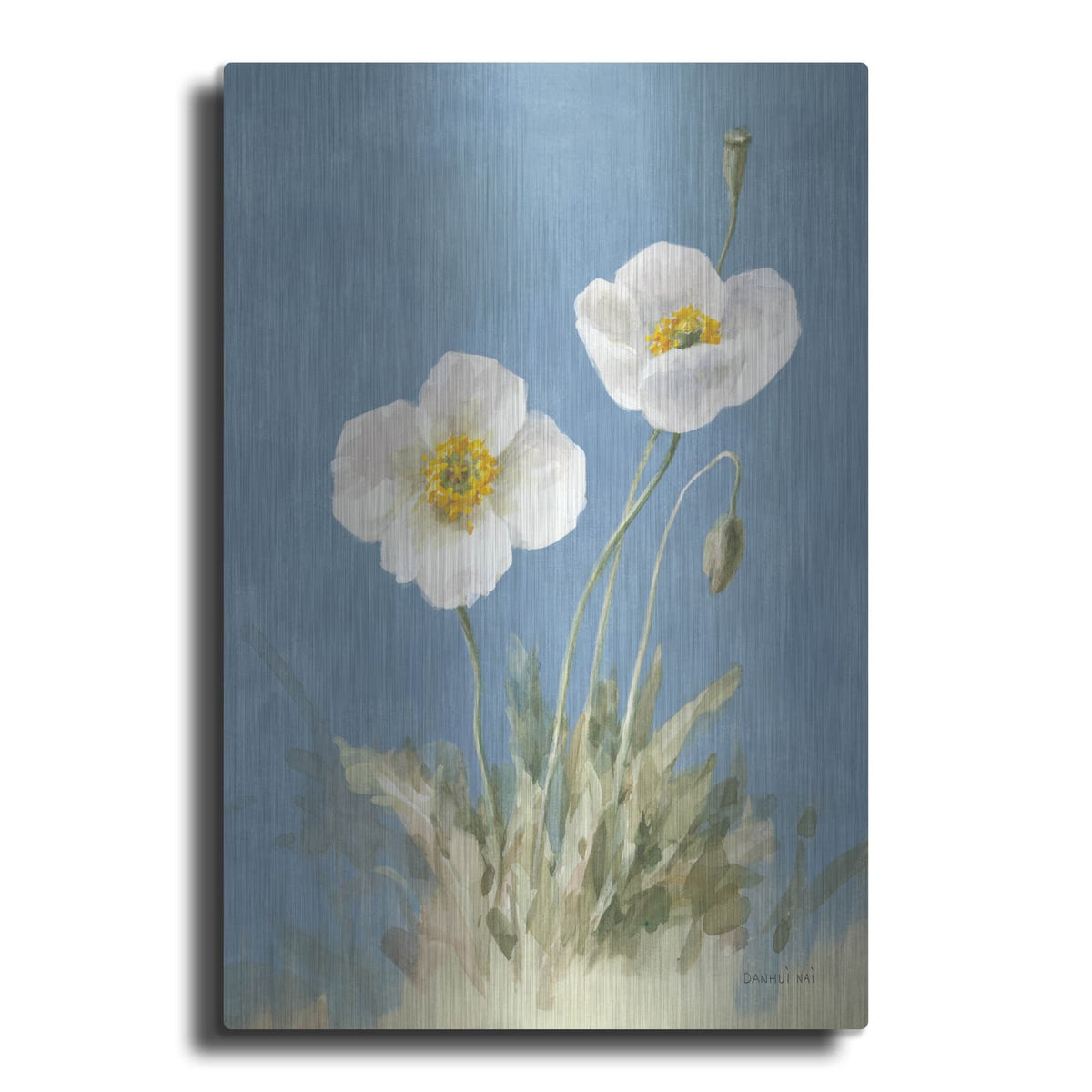 'White Poppies 1 No Butterfly' by Danhui Nai – Metal Wall Art