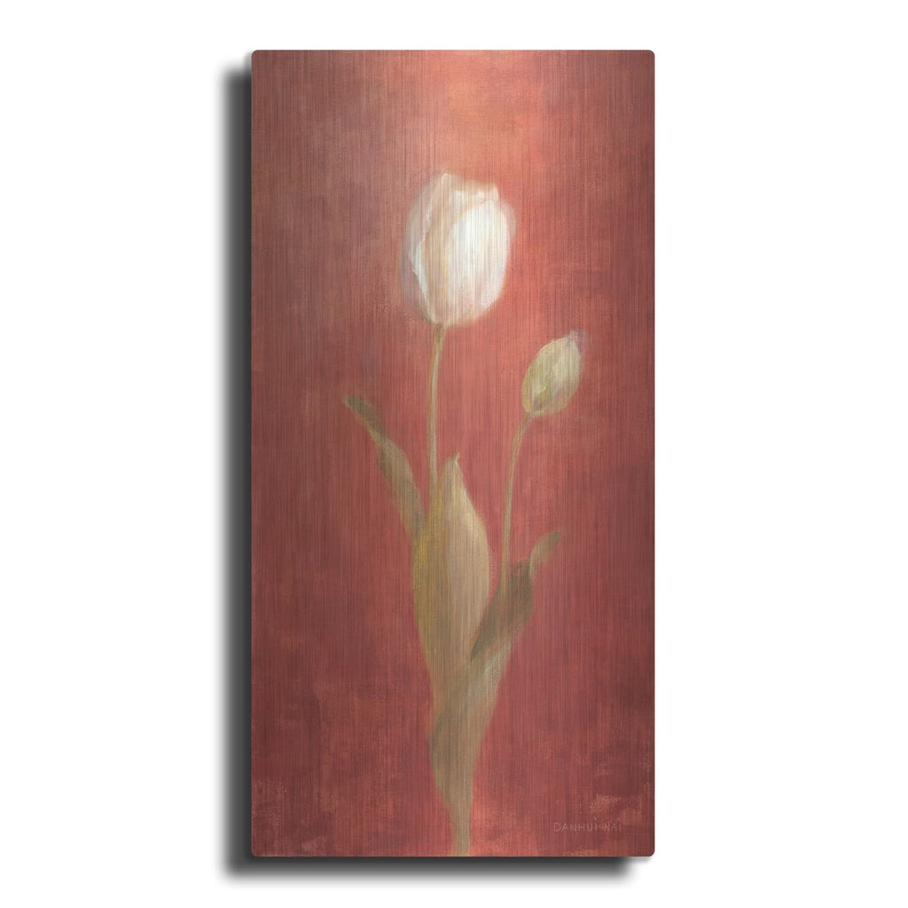 'White Tulips On Red' by Danhui Nai – Metal Wall Art