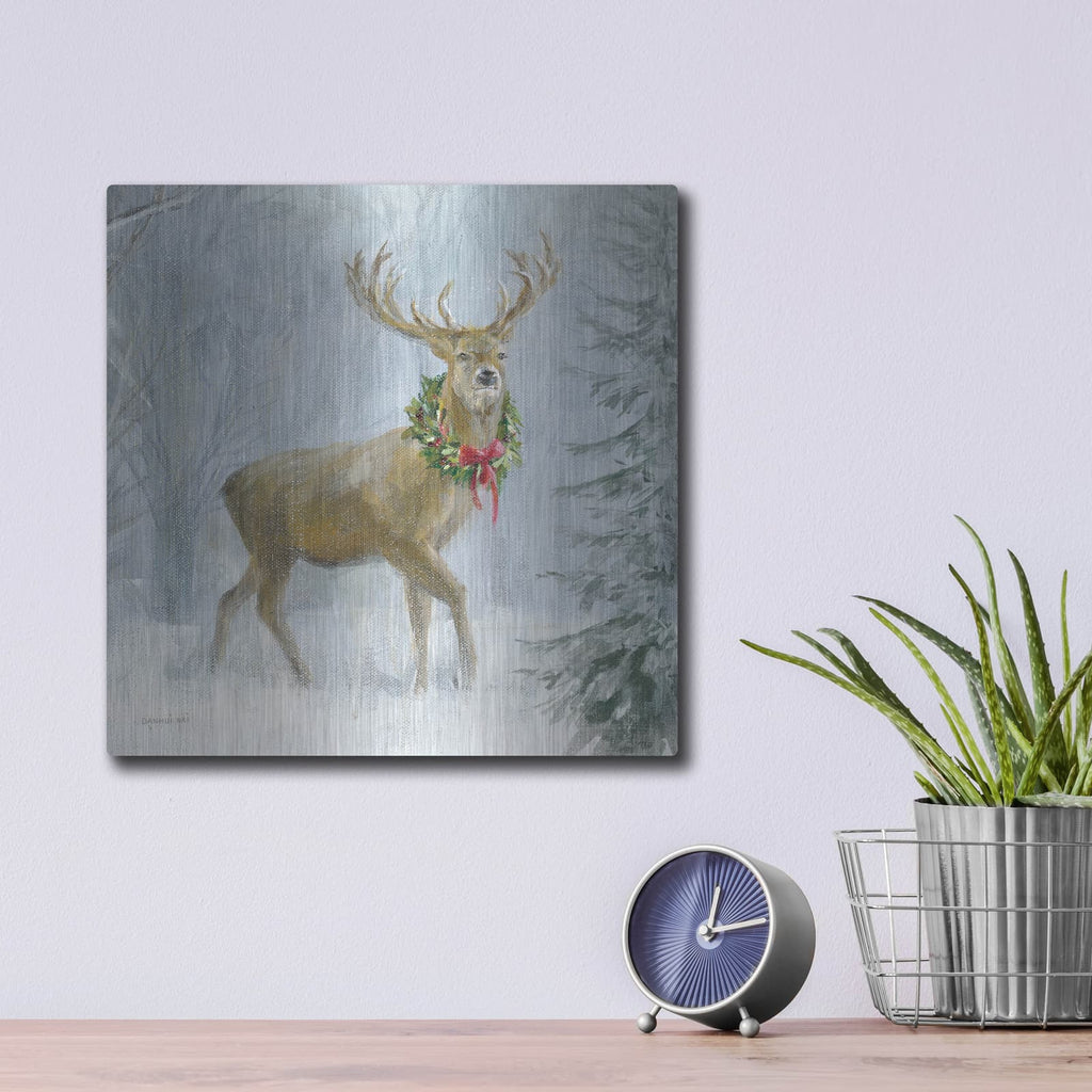 'Woodland Holidays 1 Deer' by Danhui Nai – Metal Wall Art, 12x12 room view