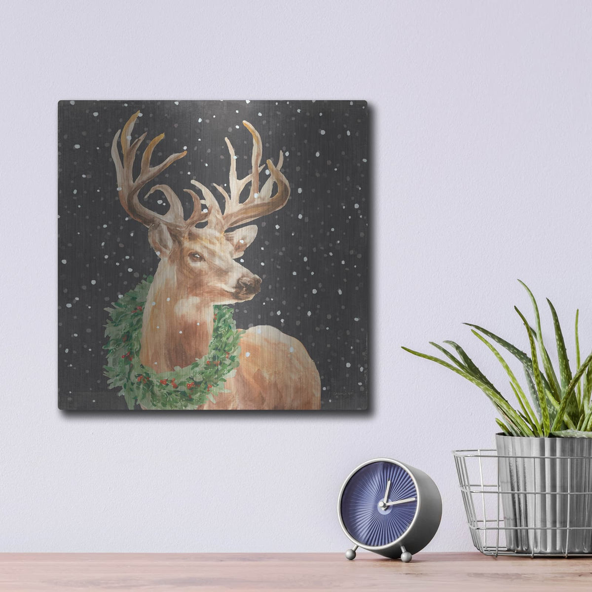 'Woodland Holidays Stag Black' by Danhui Nai – Metal Wall Art, 12x12 room view
