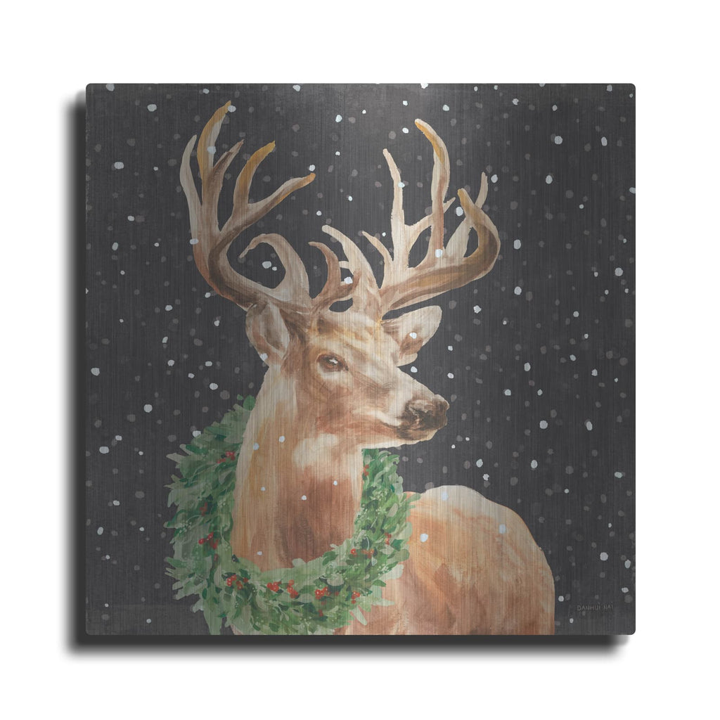 'Woodland Holidays Stag Black' by Danhui Nai – Metal Wall Art
