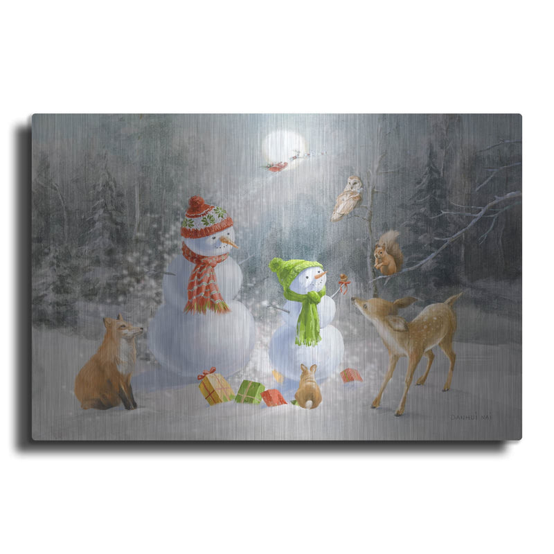 'Woodland Snowmen' by Danhui Nai – Metal Wall Art