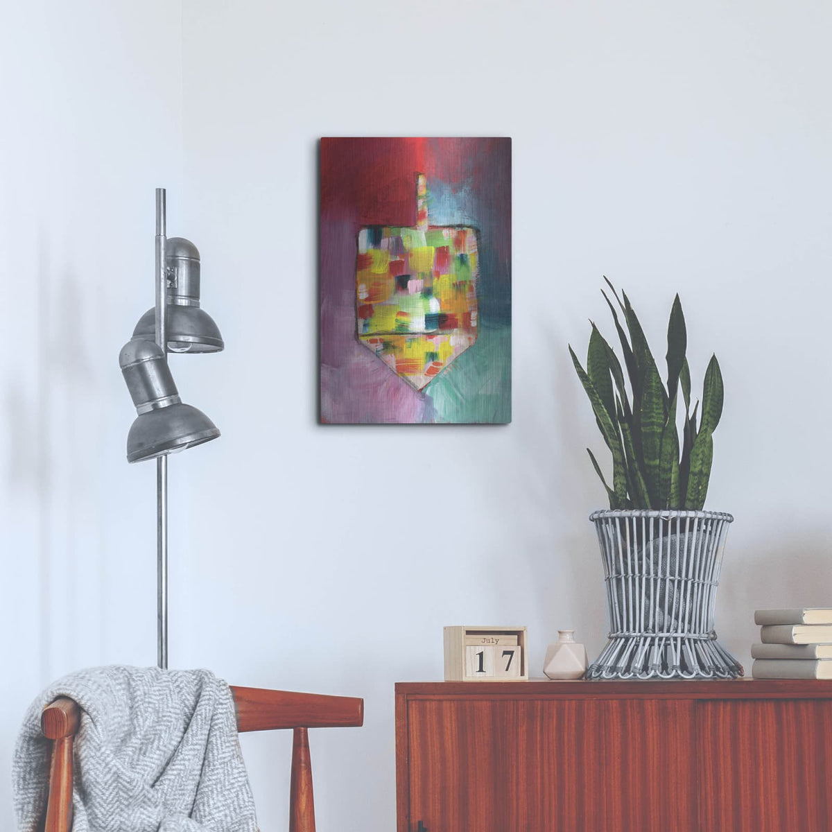 'Dreidel of Many Colors' by Linda Woods – Metal Wall Art, 16x24 room view