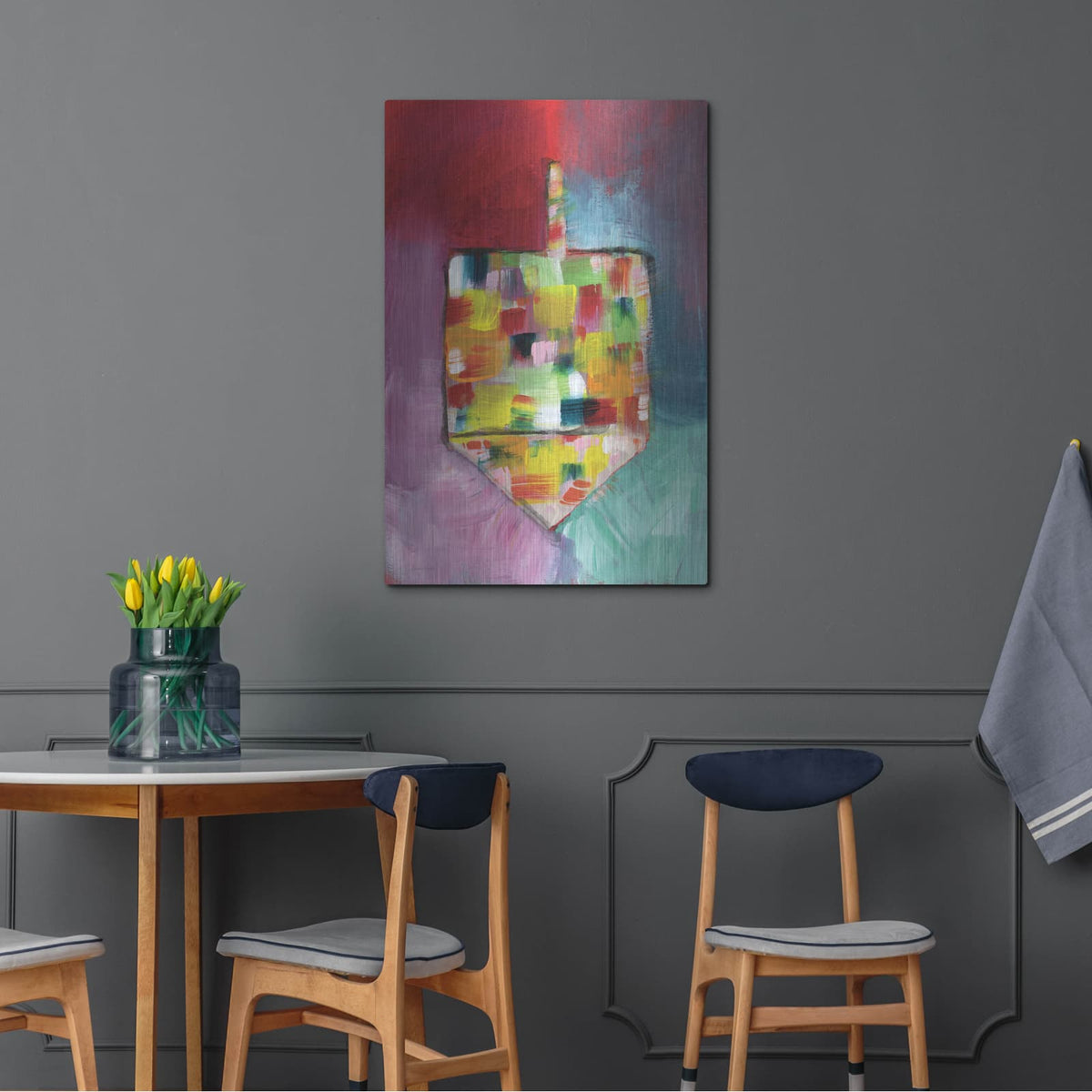 'Dreidel of Many Colors' by Linda Woods – Metal Wall Art, 24x36 room view