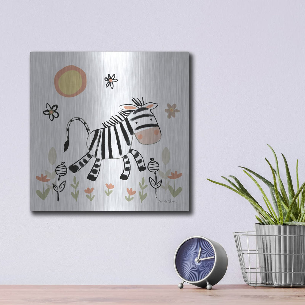 'Baby Zebra' by Farida Zaman – Metal Wall Art, 12x12 room view