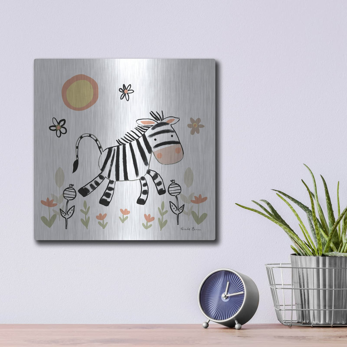 'Baby Zebra' by Farida Zaman – Metal Wall Art, 12x12 room view