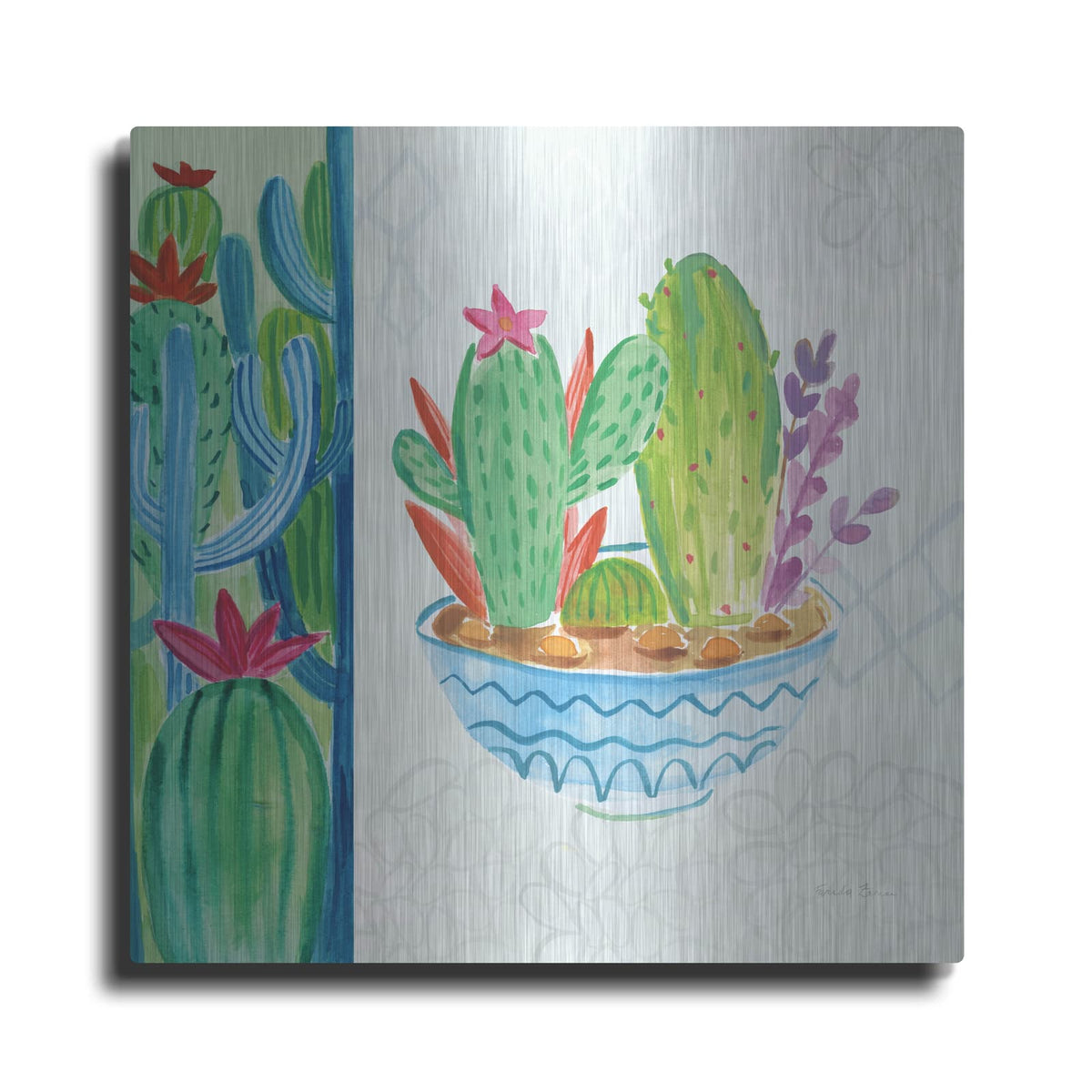 'Cacti Garden 2 No Birds And Butterflies' by Farida Zaman – Metal Wall Art