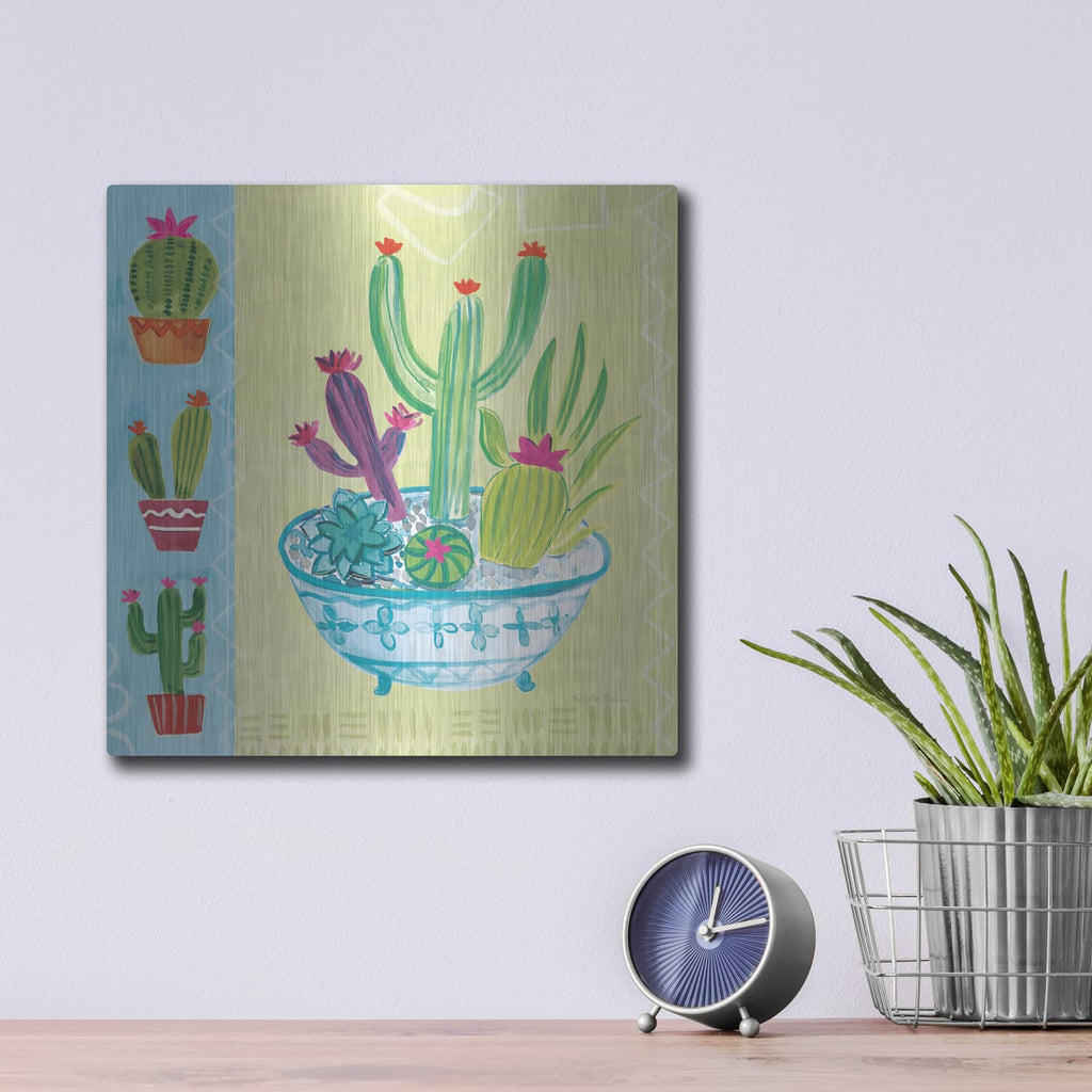 'Cacti Garden 3 No Birds And Butterflies' by Farida Zaman – Metal Wall Art, 12x12 room view