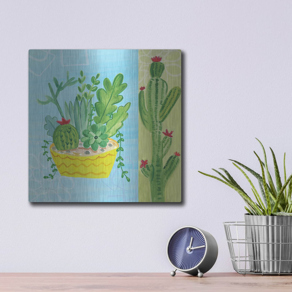 'Cacti Garden 4 No Birds And Butterflies' by Farida Zaman – Metal Wall Art, 12x12 room view
