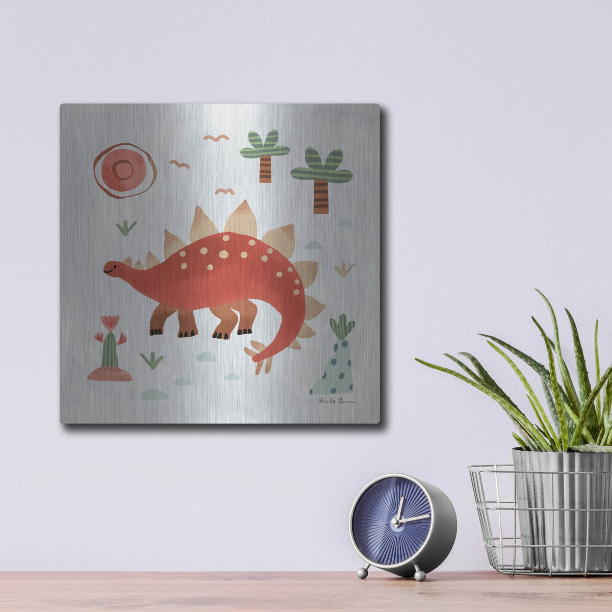 'Dino Fun 2' by Farida Zaman – Metal Wall Art, 12x12 room view