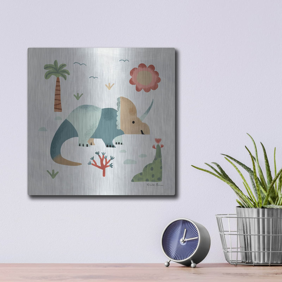 'Dino Fun 3' by Farida Zaman – Metal Wall Art, 12x12 room view