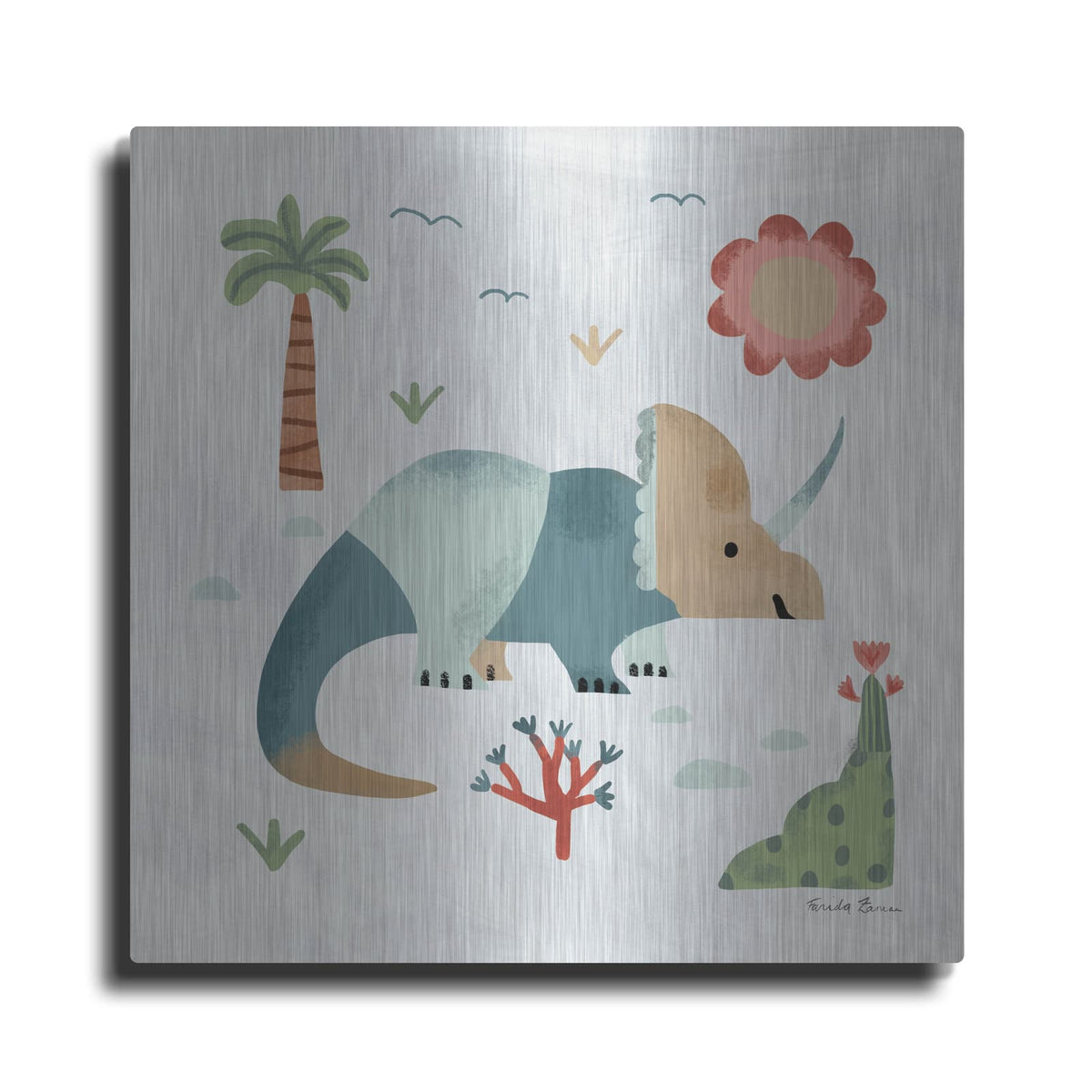 'Dino Fun 3' by Farida Zaman – Metal Wall Art