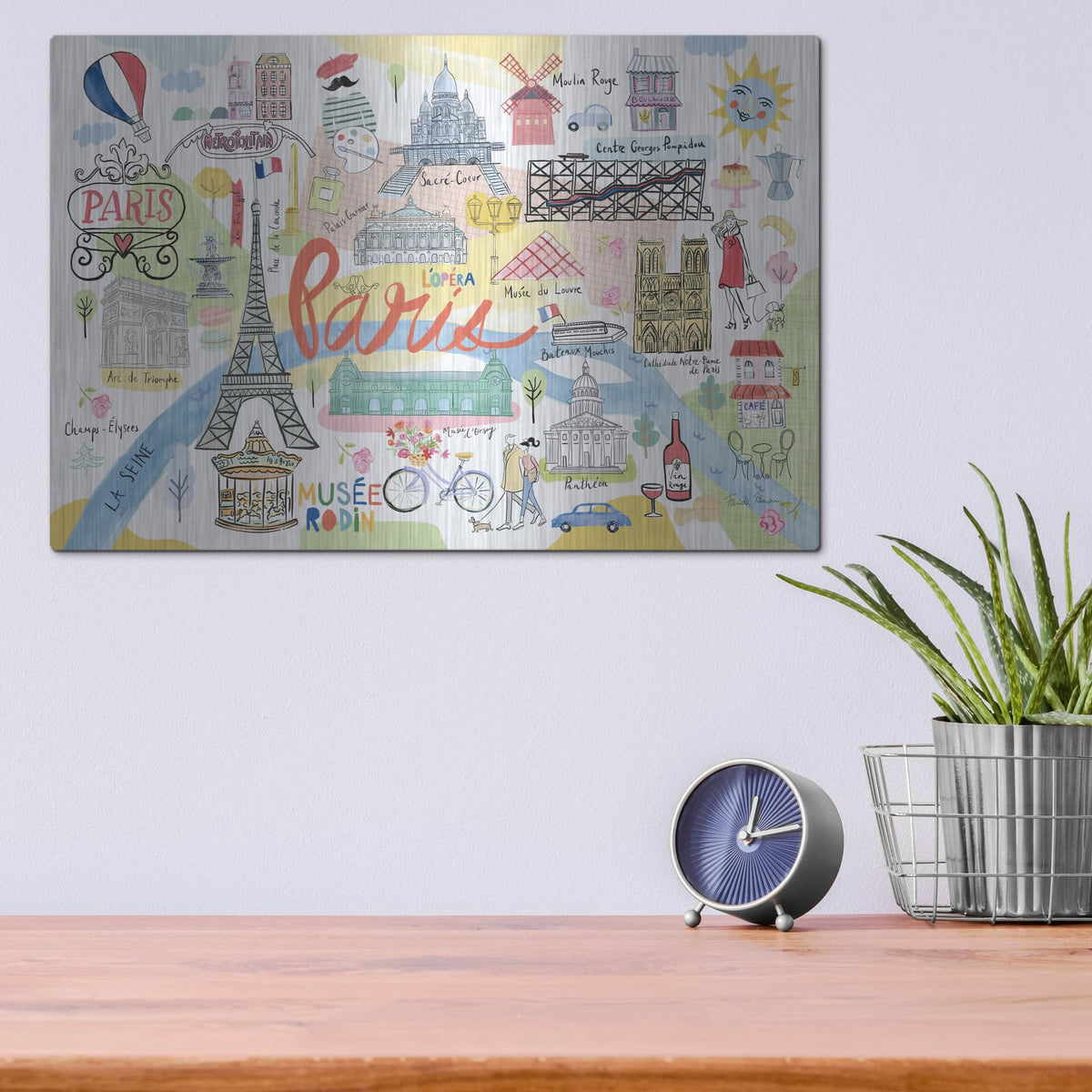 'Paris Map Light' by Farida Zaman – Metal Wall Art, 16x12 room view