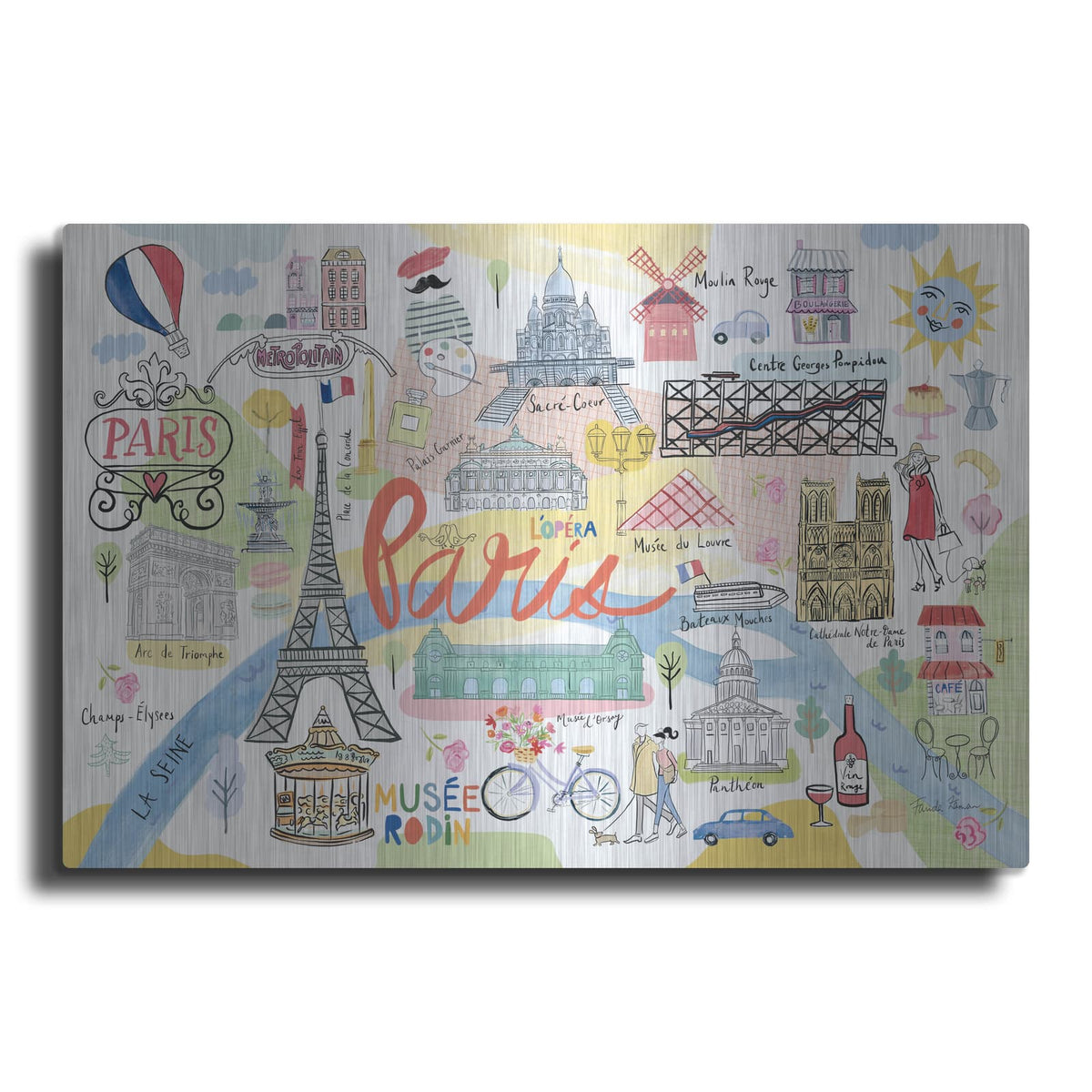 'Paris Map Light' by Farida Zaman – Metal Wall Art
