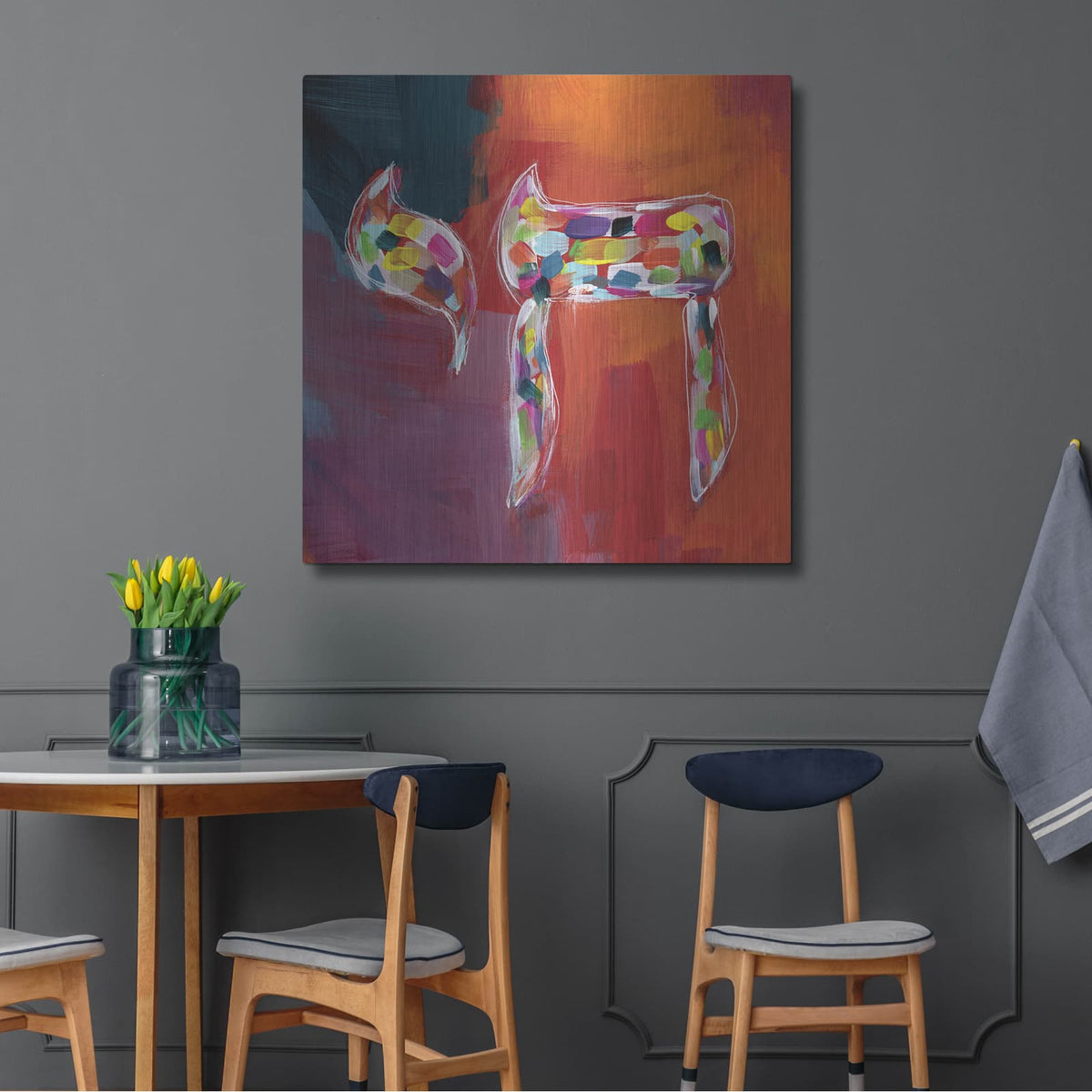 'Chai of Colors' by Linda Woods – Metal Wall Art, 36x36 room view