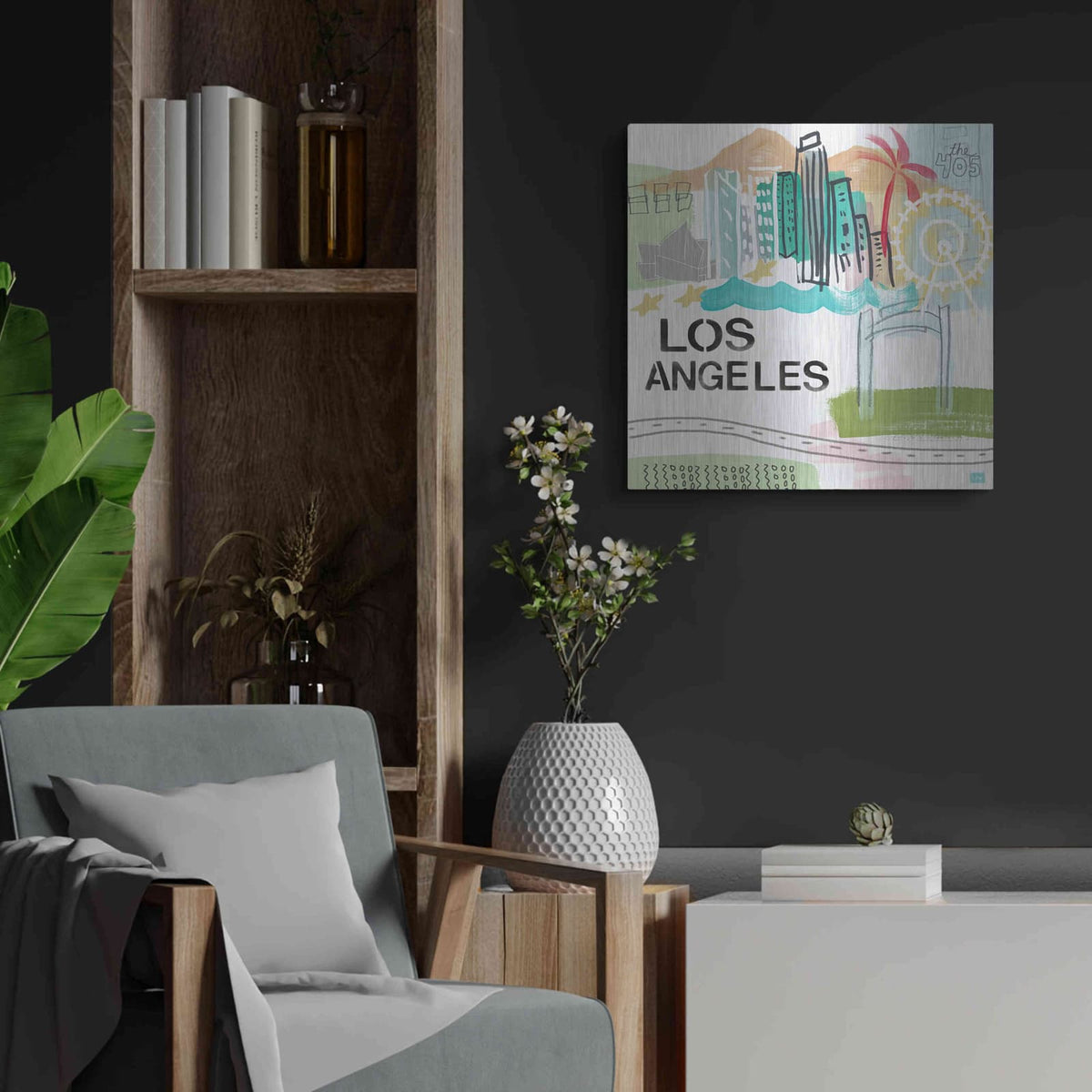 'Los Angeles' by Linda Woods – Metal Wall Art, 24x24 room view