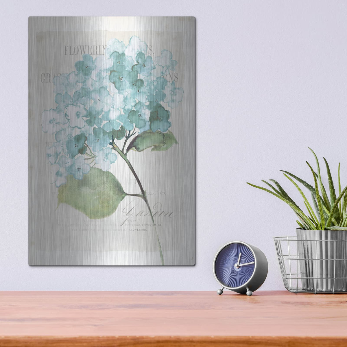 'Antique Floral 1 Blue Vintage' by Wild Apple Portfolio – Metal Wall Art, 12x16 room view