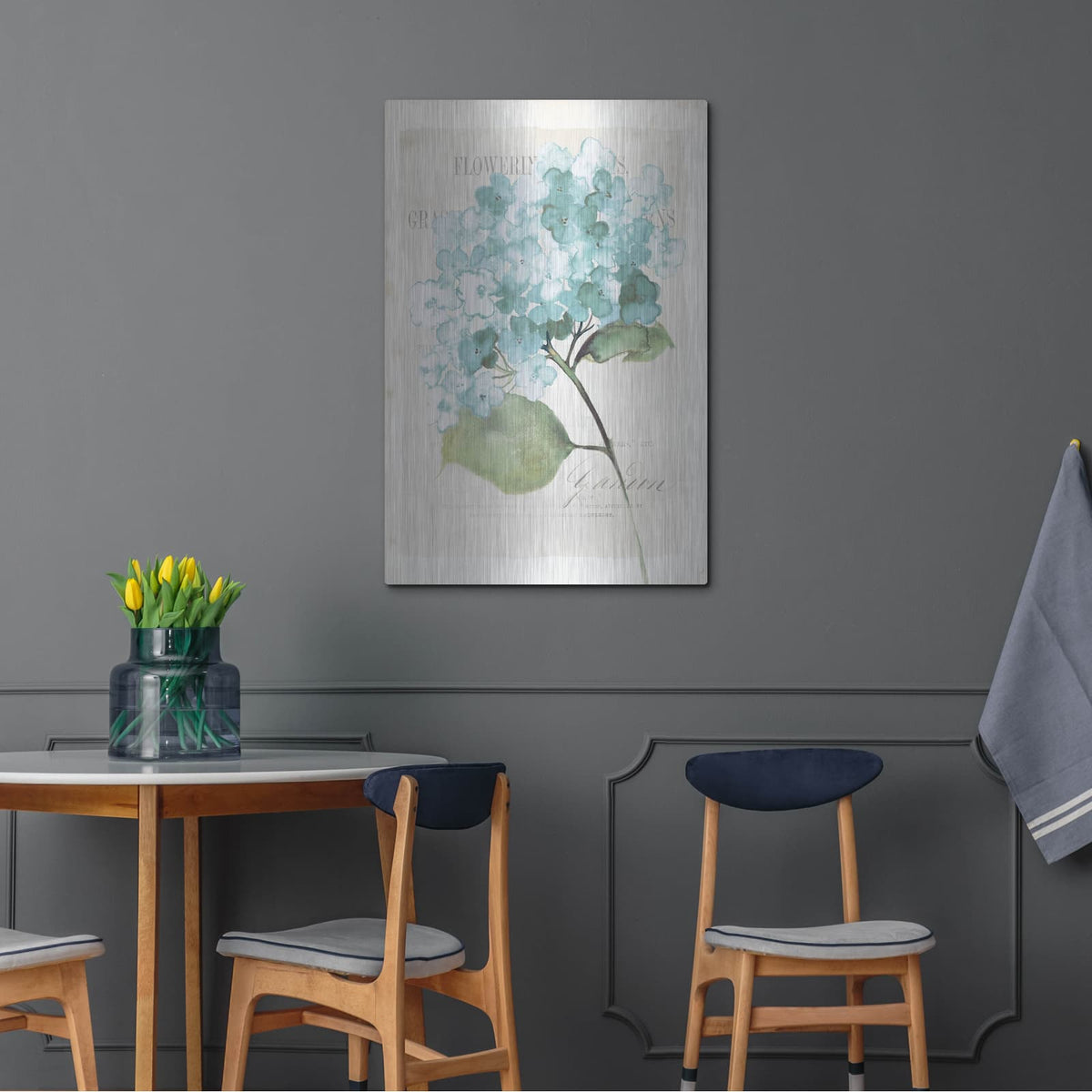 'Antique Floral 1 Blue Vintage' by Wild Apple Portfolio – Metal Wall Art, 24x36 room view