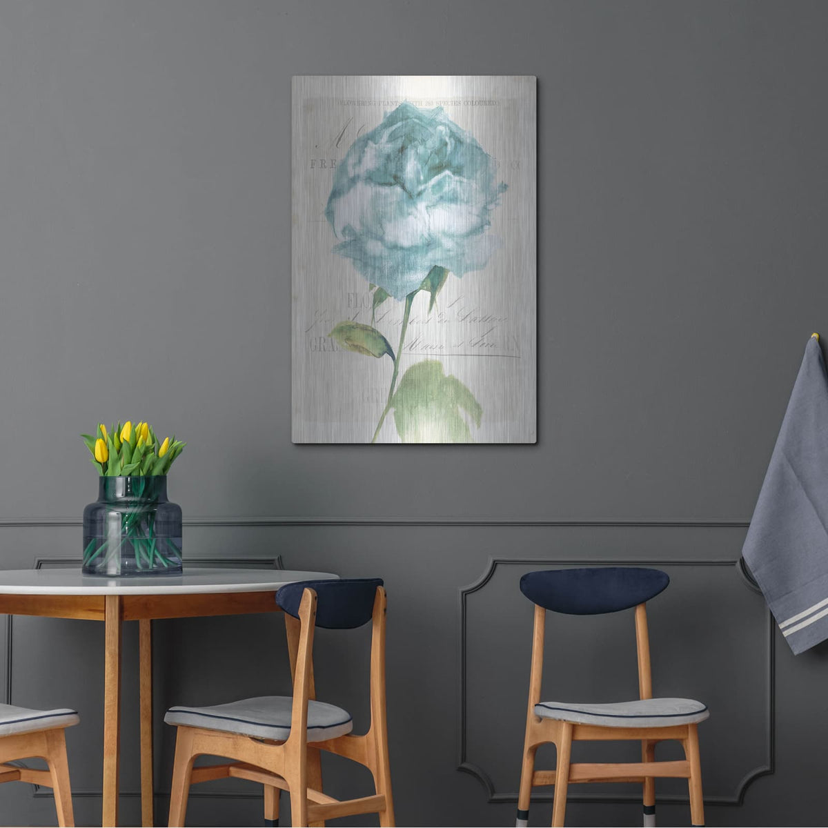 'Antique Floral 2 Blue Vintage' by Wild Apple Portfolio – Metal Wall Art, 24x36 room view