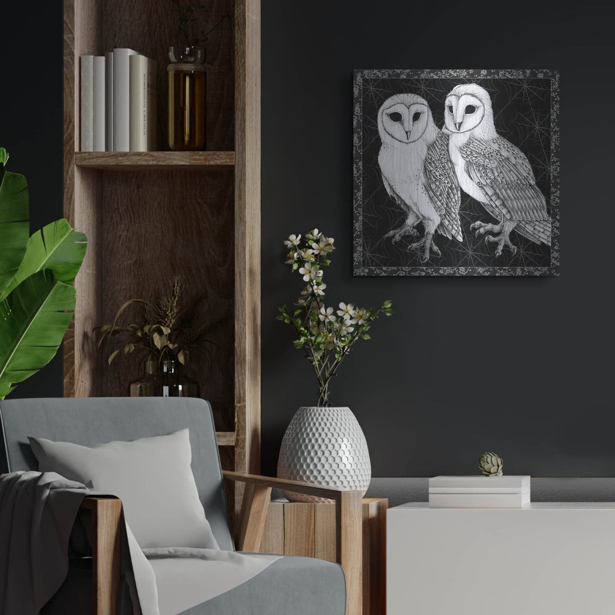 'Arsenic And Old Lace Bw No Words 4' by Wild Apple Portfolio – Metal Wall Art, 24x24 room view