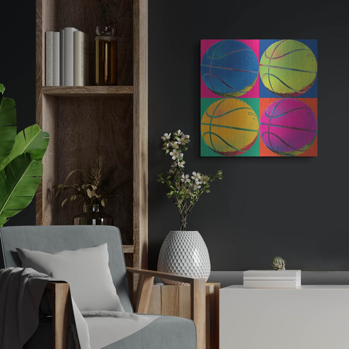 'Ball Four Basketball C' by Wild Apple Portfolio – Metal Wall Art, 24x24 room view