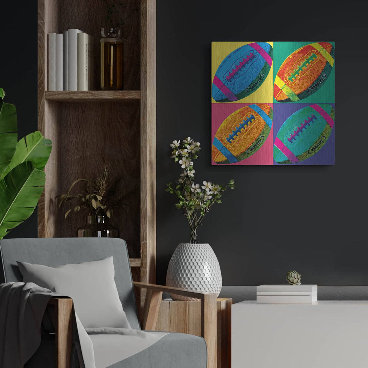 'Ball Four Football C' by Wild Apple Portfolio – Metal Wall Art, 24x24 room view