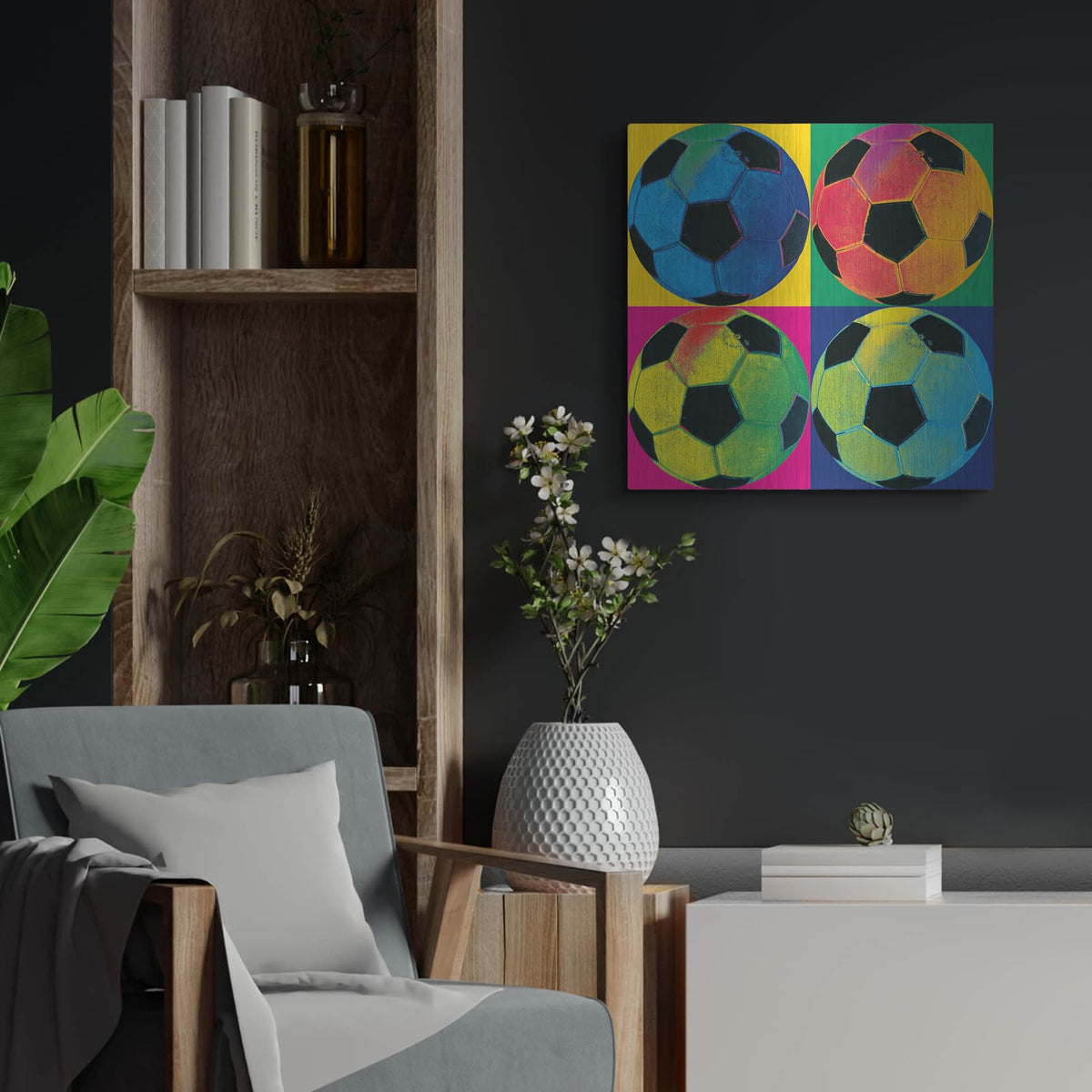 'Ball Four Soccer C' by Wild Apple Portfolio – Metal Wall Art, 24x24 room view