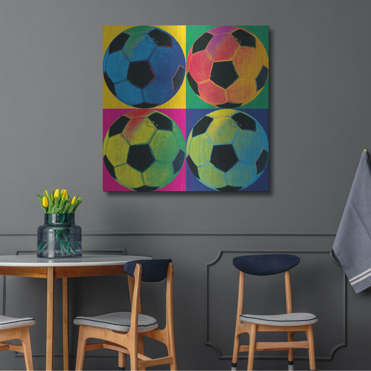 'Ball Four Soccer C' by Wild Apple Portfolio – Metal Wall Art, 36x36 room view