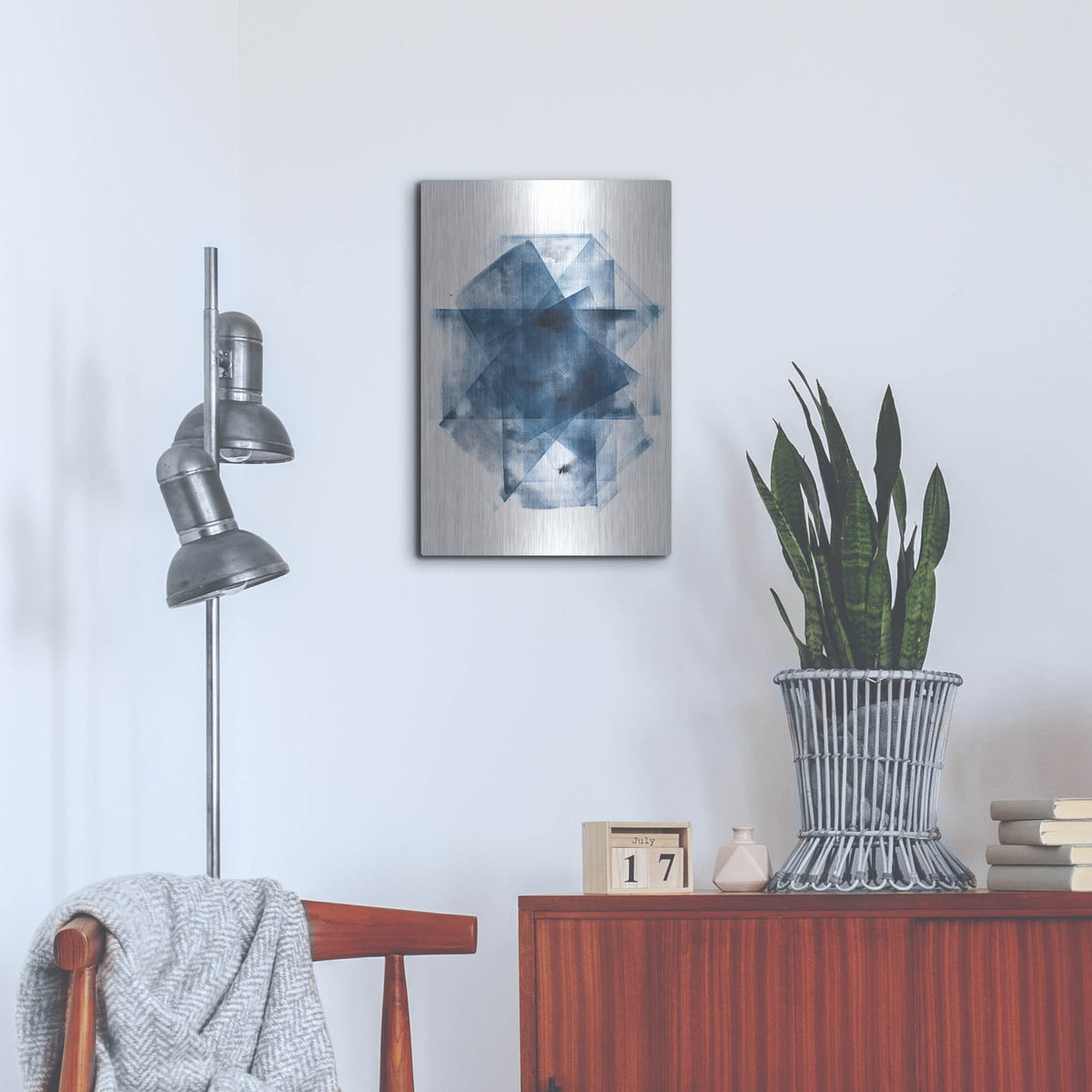 'Blue Geometric Abstract 2' by Wild Apple Portfolio – Metal Wall Art, 16x24 room view