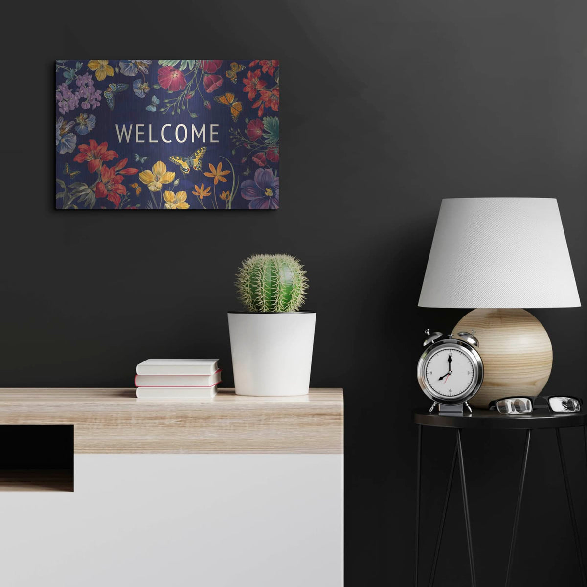 'Butterfly Garden 5 Dark' by Wild Apple Portfolio – Metal Wall Art, 24x16 room view