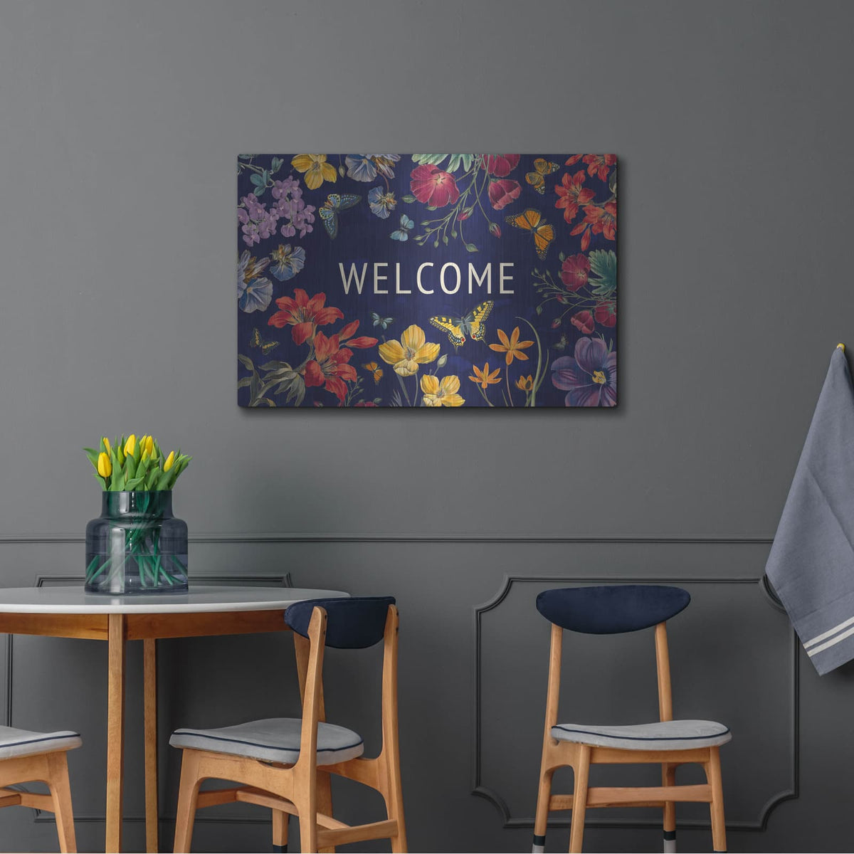'Butterfly Garden 5 Dark' by Wild Apple Portfolio – Metal Wall Art, 36x24 room view