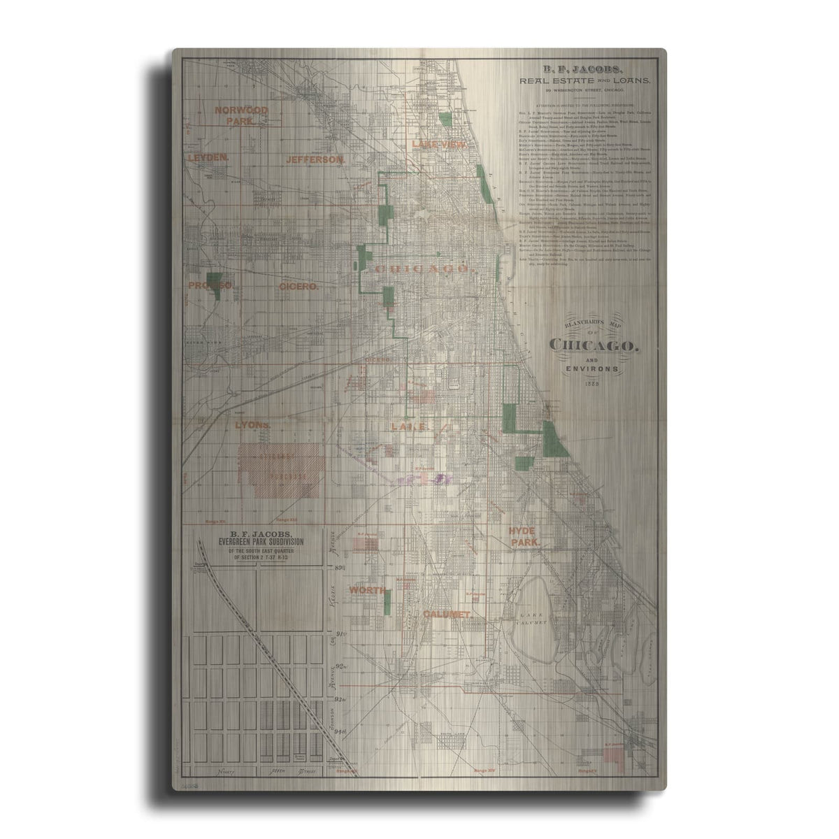'Chicago 1889 Map' by Wild Apple Portfolio – Metal Wall Art